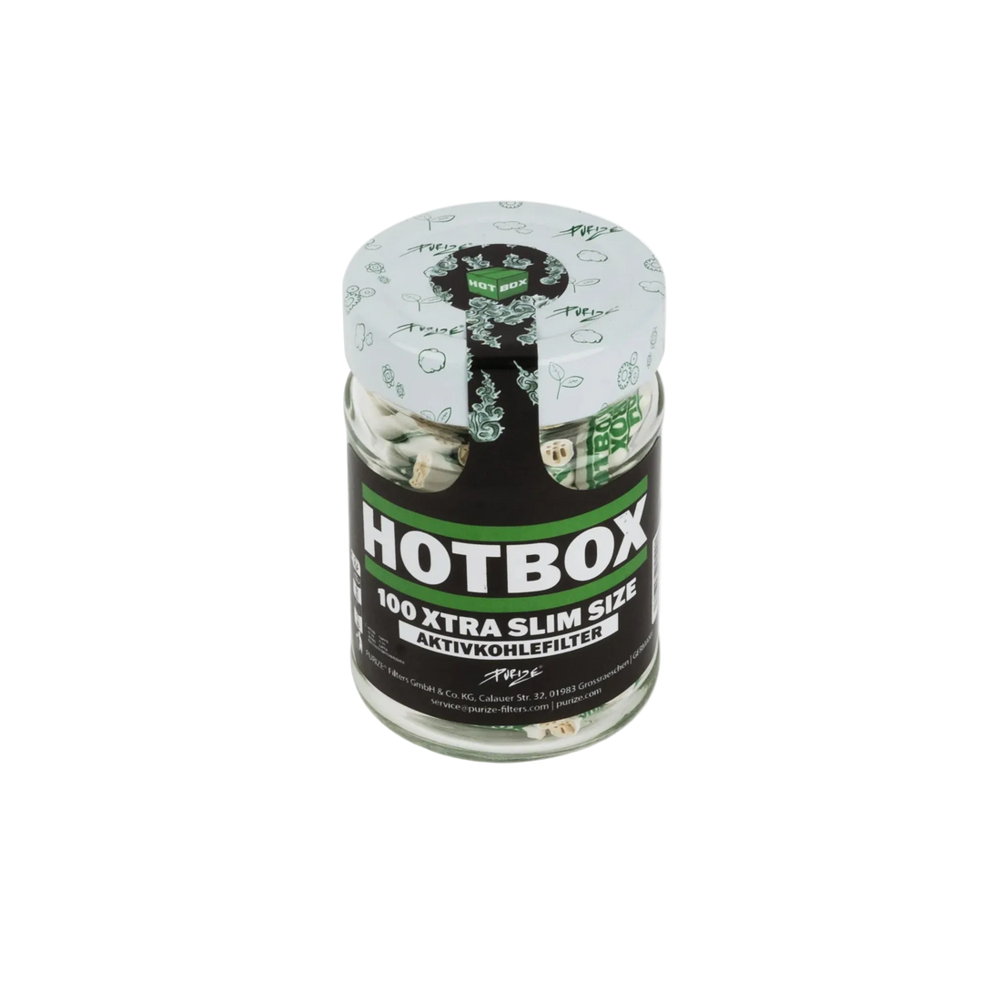 100 HOTBOX xtra slim Aktivkohle Filter im Glas